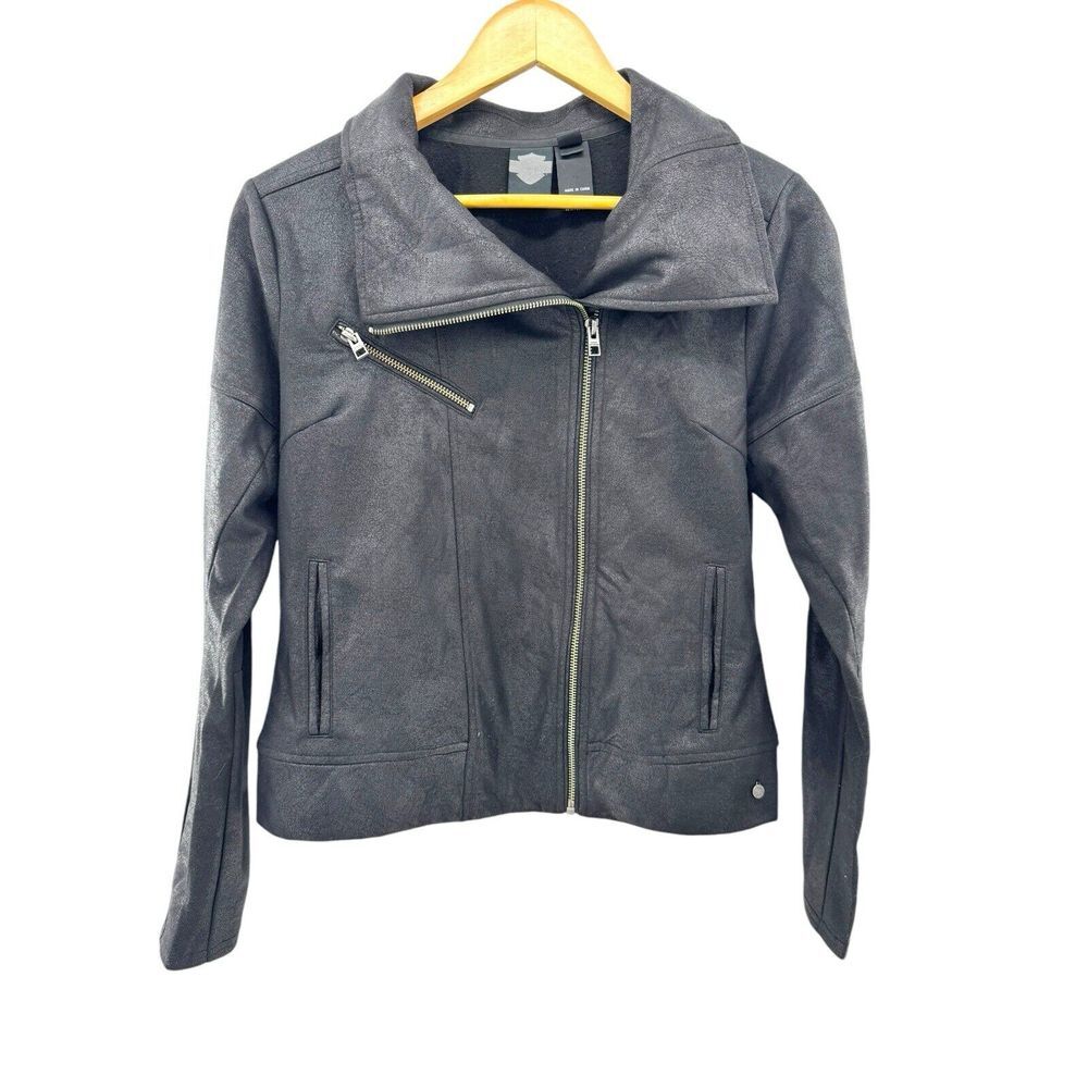 Harley-Davidson Women's Asymmetric Coated Ponte Biker Jacket, 97580-16VW. MEDIUM